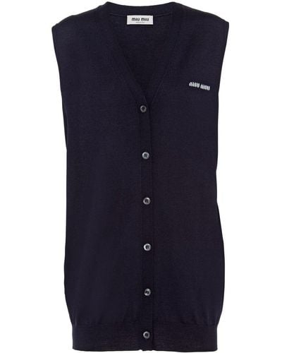 Miu Miu Cardigan mit Logo - Blau