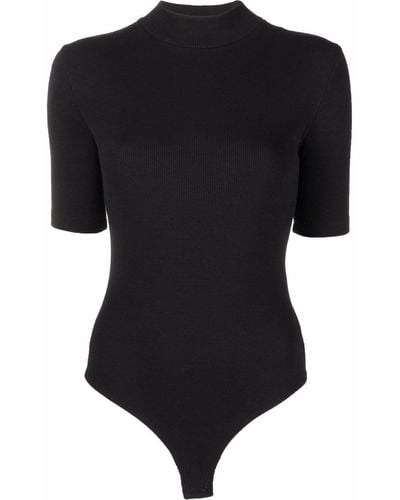 Saint Laurent Ribbed-knit Short-sleeve Bodysuit - Black