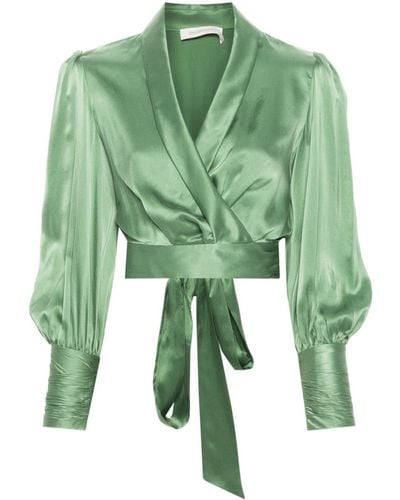 Zimmermann Silk Cropped Wrap Top - Green