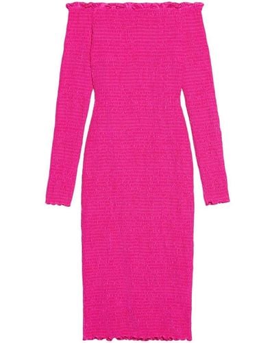 Balenciaga Off-shoulder Smocked Midi Dress - Pink