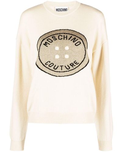 Moschino Intarsia-knit Logo Wool Sweater - Natural