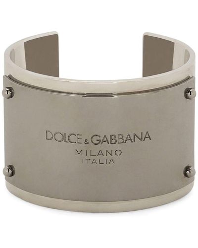 Dolce & Gabbana Bracciale rigido con placca logo - Grigio