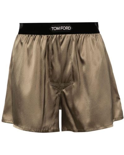 Tom Ford Shorts in Satinoptik mit Logo-Bund - Grün