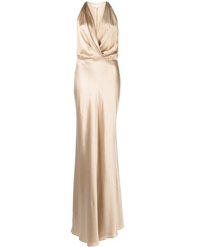 Michelle Mason Draped Halterneck Gown - Natural