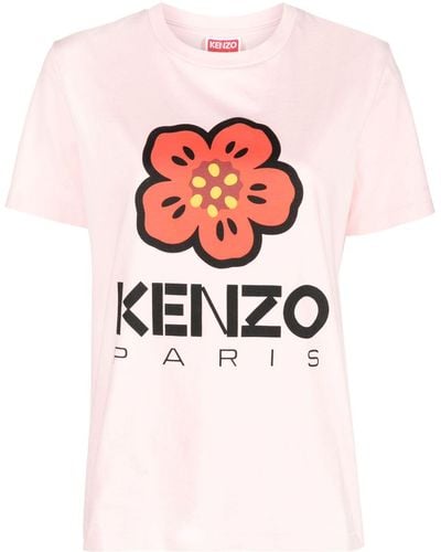 KENZO T-shirt Met Bloemenprint - Roze