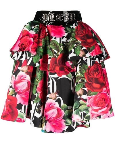 Philipp Plein Blossom Floral-print Skirt - Red