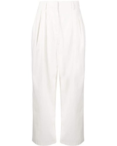 STAUD Luisa Pleat-detail Cotton Pants - White