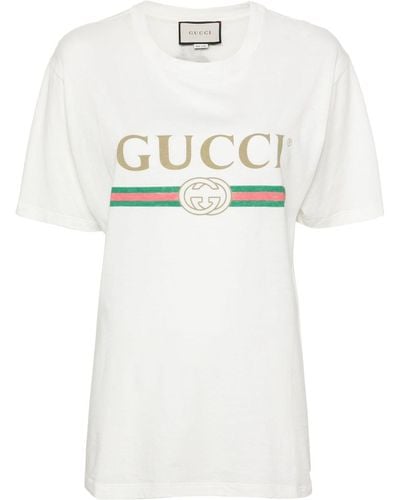 Gucci Camiseta Extragrande con Logotipo - Blanco