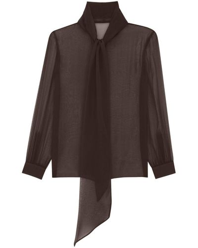 Saint Laurent Pussy-bow Collar Silk Blouse - Brown