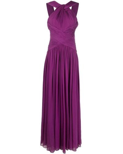 Elie Saab Crossover-detailed Silk Dress - Purple