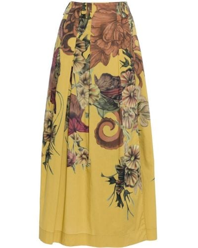 Alberta Ferretti Pleated Floral-print Midi Skirt - Yellow