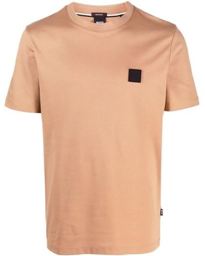 BOSS T-shirt en coton à patch logo - Neutre