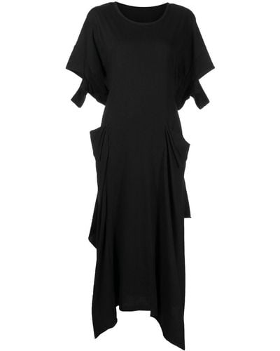 Yohji Yamamoto Draped Cut-out Midi Dress - Black