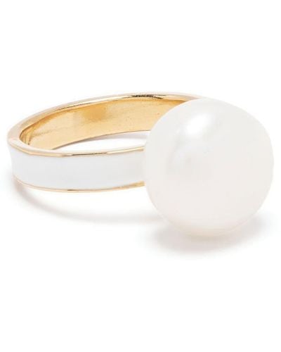 Beatriz Palacios Anello White Moon con perla - Bianco