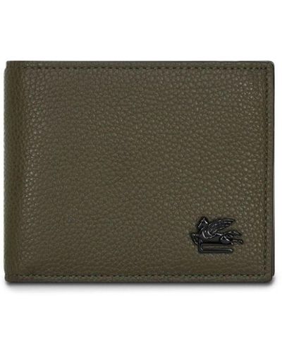 Etro Pegaso-plaque Grained Leather Wallet - Green