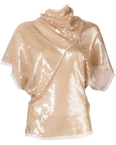 Rick Owens Embellished Draped Silk Blouse - Natural