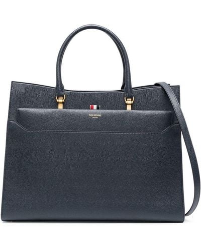 Thom Browne Pebbled-leather Duet Tote - Blue