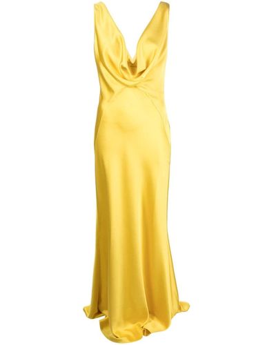 Pinko Cowl-neck Satin Gown - Yellow