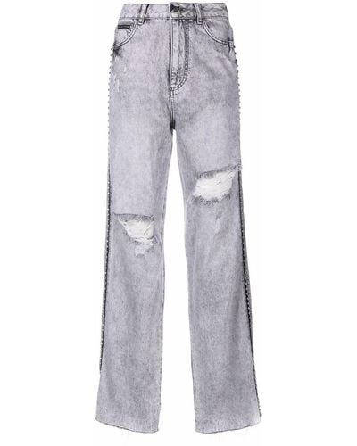 Philipp Plein Crystal Ripped Straight Jeans - Gray