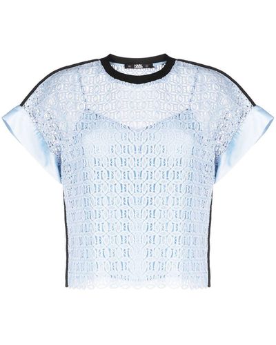 Karl Lagerfeld Contrasting Trim Lace Cropped Top - Blue