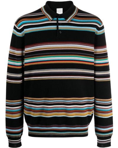 Paul Smith Signature Stripe Merino-wool Polo Shirt - Black