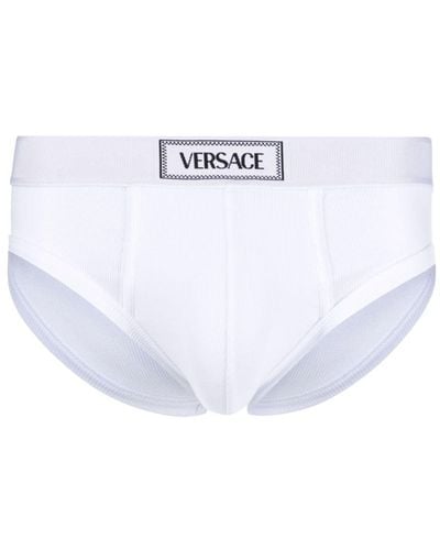Versace Slip en coton à bande logo 90s - Blanc