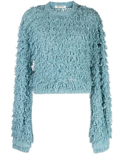 Ports 1961 shaggy Fringe-detail Knitted Top - Blue
