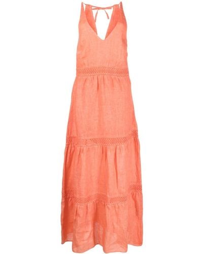 120% Lino V-neck Sleeveless Maxi Dress - Orange