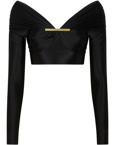 Rabanne Glossy-finish Long-sleeved Cropped Top - Black
