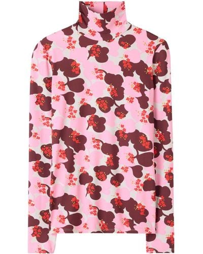 St. John Floral-print Roll-neck Top - Red