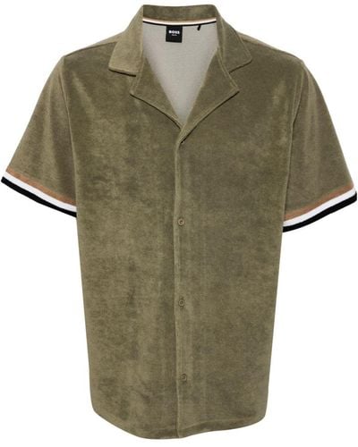 BOSS Terry-cloth cotton-blend shirt - Vert