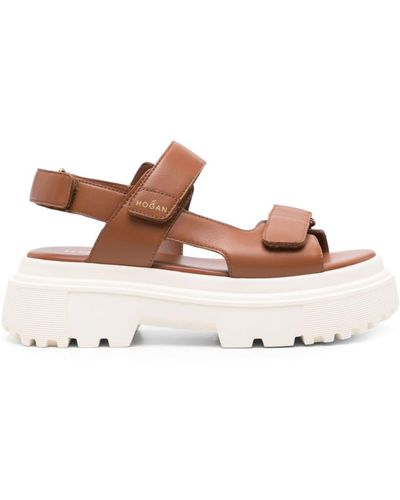 Hogan H644 Touch-strap Leather Sandals - Brown