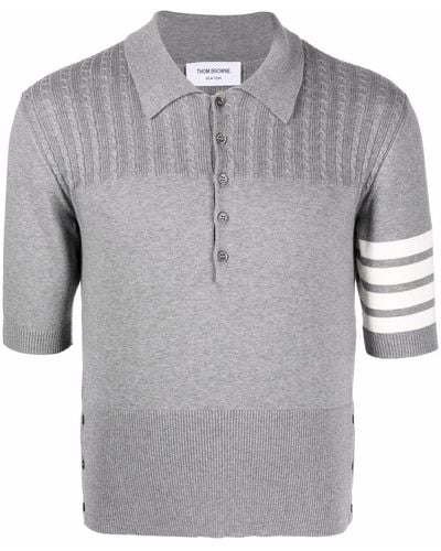Thom Browne 4-bar Stripe Knit Polo Shirt - Grey