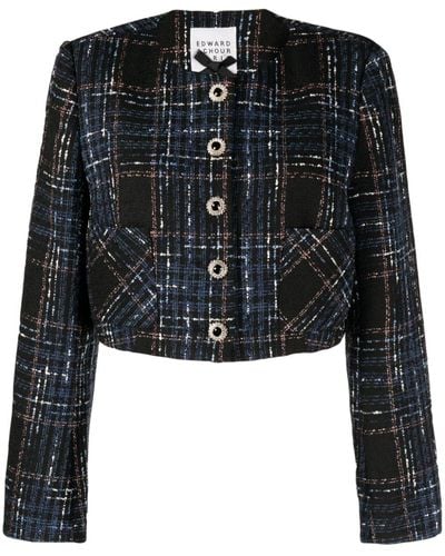 Edward Achour Paris Button-down Tweed Cropped Jacket - Black