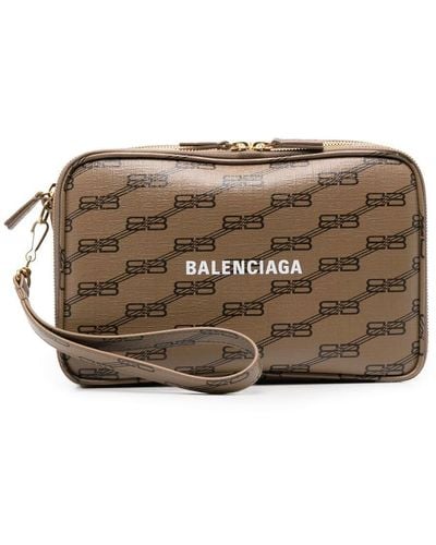 Balenciaga Bb-print Leather Clutch Bag - Brown