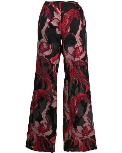 Alberta Ferretti Pantalones rectos con aplique floral - Rojo
