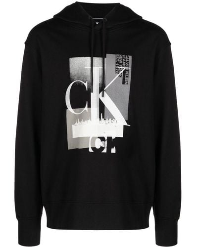 Calvin Klein Hoodie en coton à logo imprimé - Noir