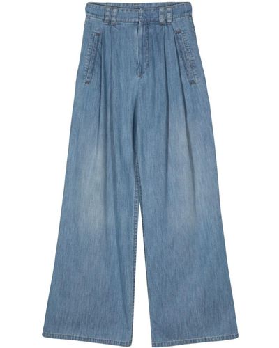 Brunello Cucinelli Pleat-detail Wide-leg Jeans - Blue