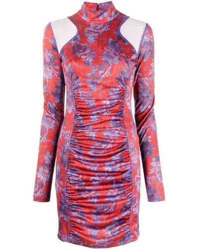 Versace Paisley-print Ruched Minidress - Red