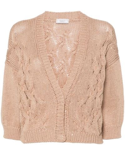 Peserico Sequin-embellished Cable-knit Cardigan - Natural