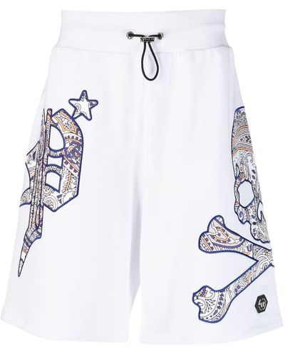 Philipp Plein Skull-appliqué Cotton Bermuda Shorts - White