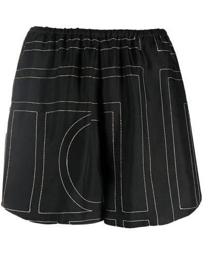 Totême Geometric-print Silk Shorts - Black
