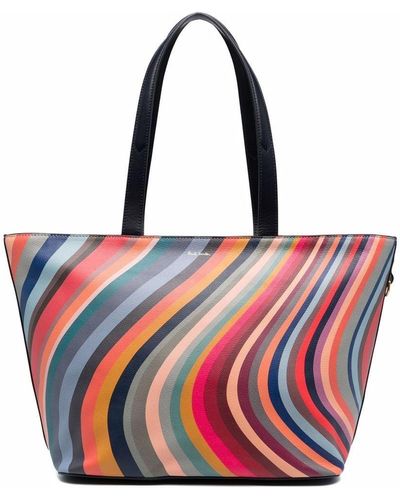 Paul Smith Swirl Print Leather Tote Bag - Red