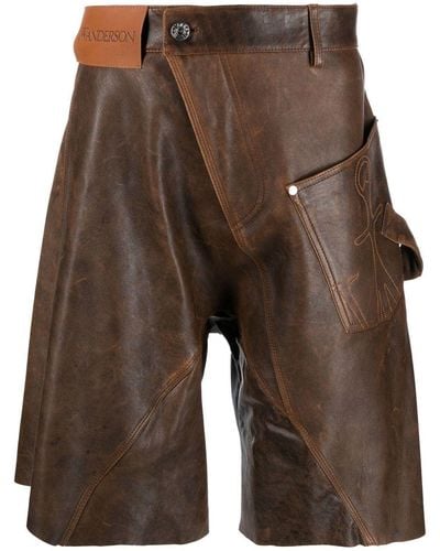 JW Anderson TWISTED LEATHER SHORTS - Marrone