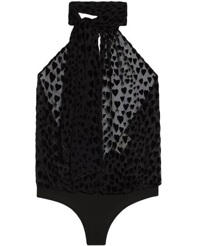 Ami Paris Heart-print Open-back Bodysuit - Black