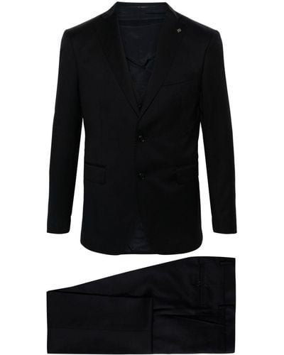 Tagliatore Logo-appliqué Virgin Wool Single-breasted Suit - Black