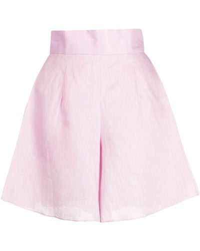 Bambah Pleated High-waist Linen Shorts - Pink