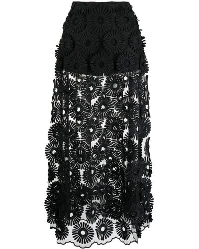 Elie Saab Embroidered-motif Maxi Skirt - Black
