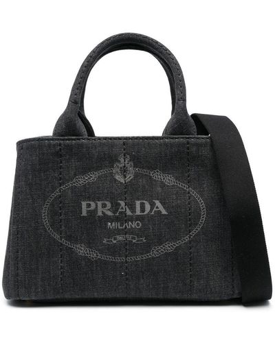 Prada Sac cabas en jean à logo - Noir