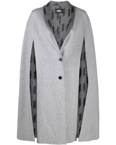 Karl Lagerfeld Intarsia Knit Logo Reversible Cape - Grey